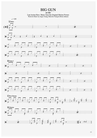 AC/DC Big Gun score for Drums