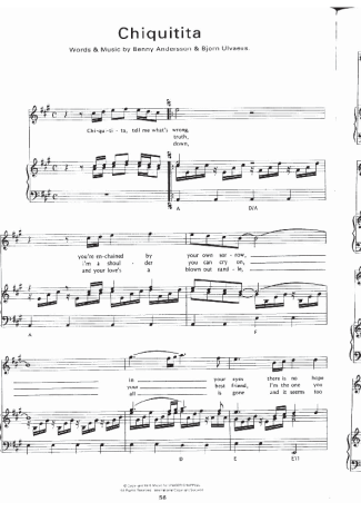 Abba Chiquitita score for Piano