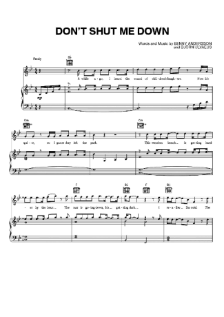 Abba Dont Shut Me Down score for Piano