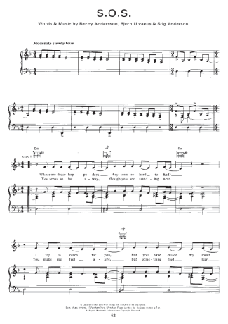 Abba S.O.S. score for Piano