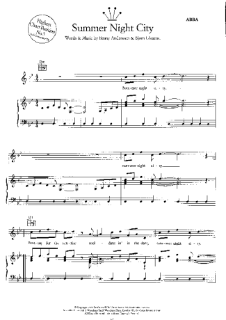 Abba Summer Night City score for Piano