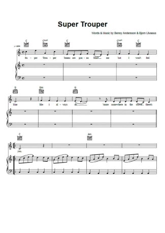 Abba Super Trouper score for Piano