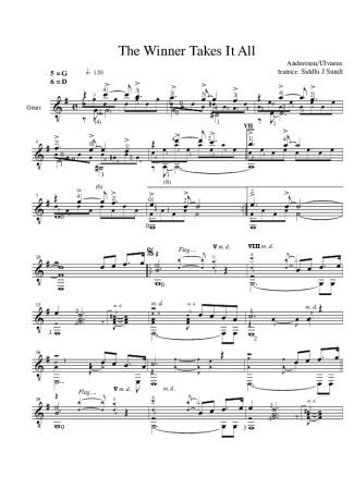 Abba The Winner Takes It All score for Acoustic Guitar