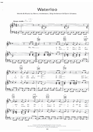 Abba Waterloo score for Piano