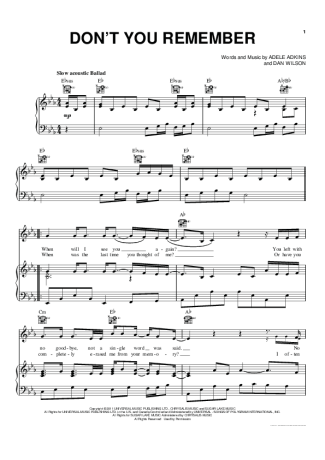 Adele Don´t You Remember score for Piano