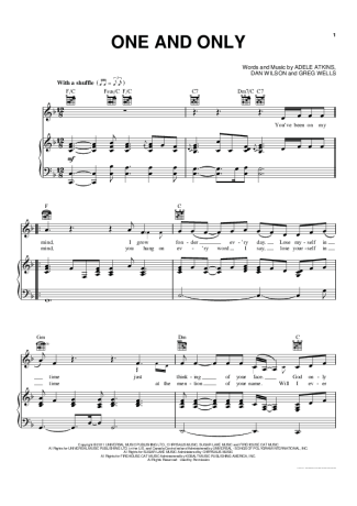 Adele One And Only score for Piano