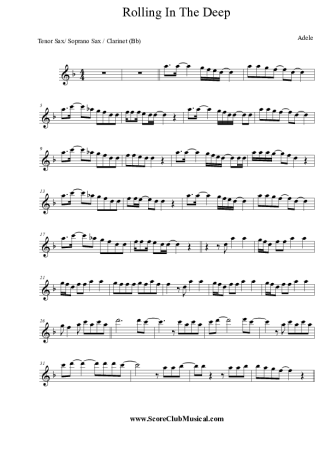 Adele  score for Tenor Saxophone Soprano (Bb)