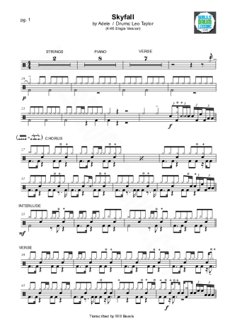 Adele Skyfall score for Drums