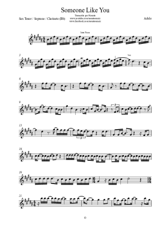 Adele Someone Like You score for Tenor Saxophone Soprano Clarinet (Bb)