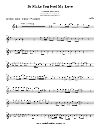 Adele To Make You Feel My Love score for Clarinet (Bb)