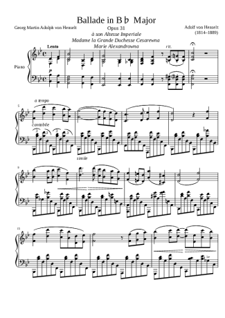 Adolf von Henselt Ballade Opus 31 In B Major score for Piano