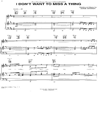 Aerosmith I Dont Want To Miss a Thing score for Piano