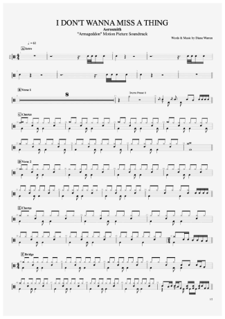 Aerosmith I Don´t Wanna Miss A Thing score for Drums