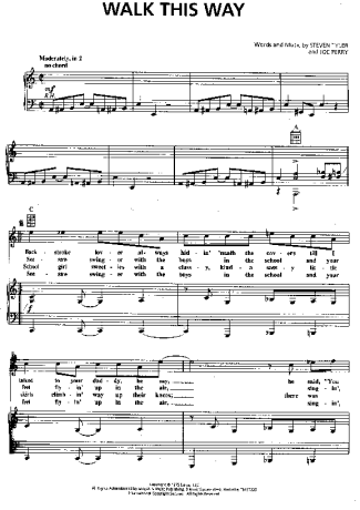 Aerosmith Walk This Way score for Piano