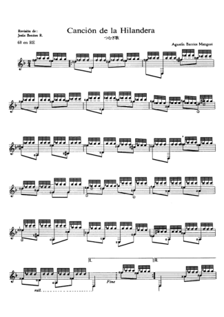 Agustin Barrios Canción De La Hilandera score for Acoustic Guitar