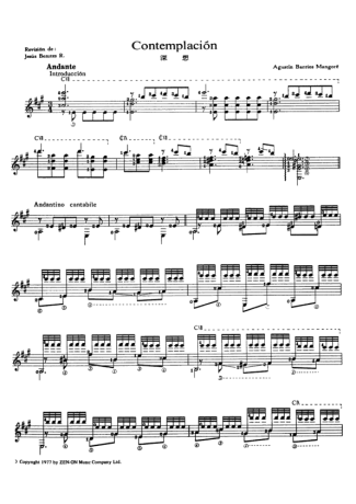 Agustin Barrios Contemplación score for Acoustic Guitar