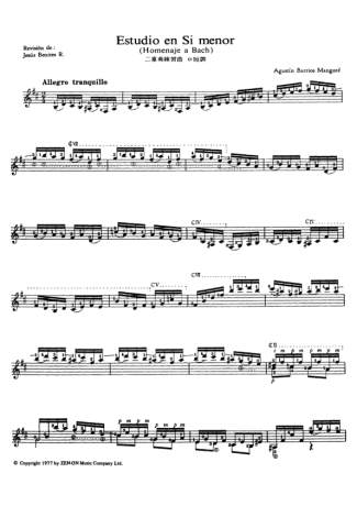 Agustin Barrios Estudio En Si Menor (Homenaje A Bach) score for Acoustic Guitar