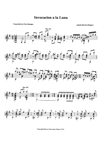 Agustin Barrios Invocacion A La Luna score for Acoustic Guitar