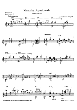 Agustin Barrios Mazurka Apasionada score for Acoustic Guitar