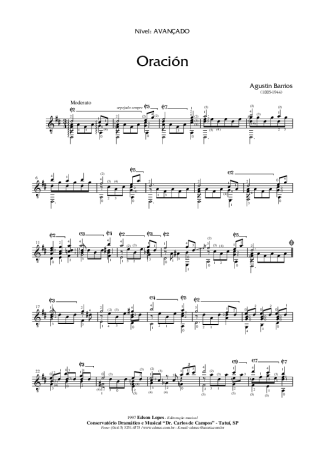 Agustin Barrios Oración score for Acoustic Guitar