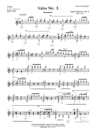 Agustin Barrios Valsa Nr 3 (Op. 8 Romântico) score for Acoustic Guitar