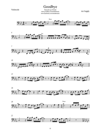Air Supply Goodbye score for Cello