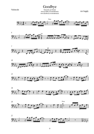 Air Supply  score for Cello