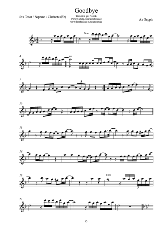 Air Supply Goodbye score for Clarinet (Bb)