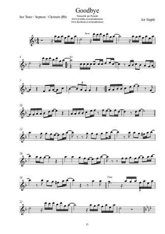 Air Supply  score for Clarinet (Bb)