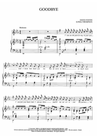 Air Supply Goodbye score for Piano
