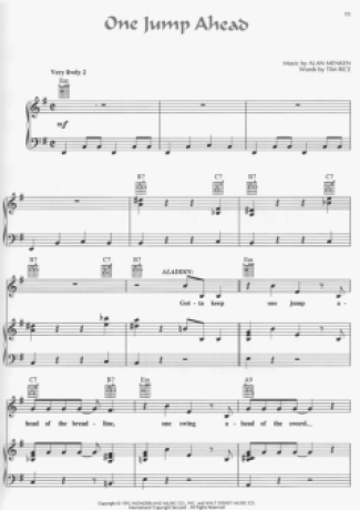 Aladim One Jump Ahead score for Piano