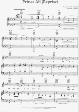 Aladim Prince Ali (Reprise) score for Piano