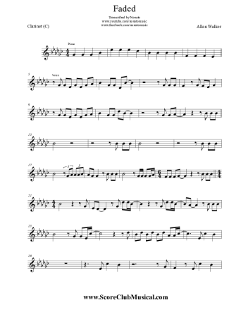 Alan Walker  score for Clarinet (C)