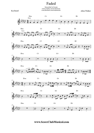 Alan Walker Faded score for Keyboard
