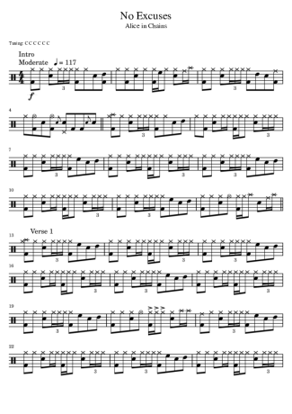 Alice in Chains No Excuses score for Drums