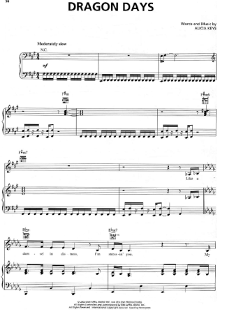 Alicia Keys Dragon Days score for Piano
