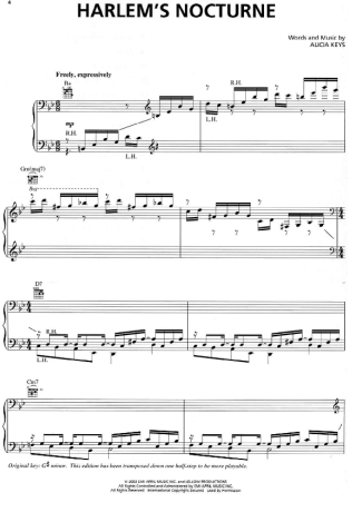 Alicia Keys Harlems Nocturne score for Piano