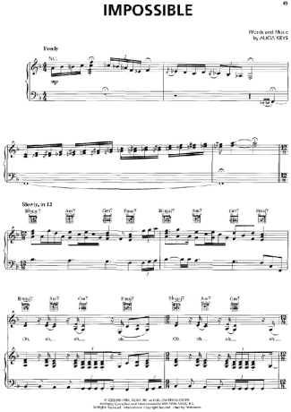 Alicia Keys Impossible score for Piano