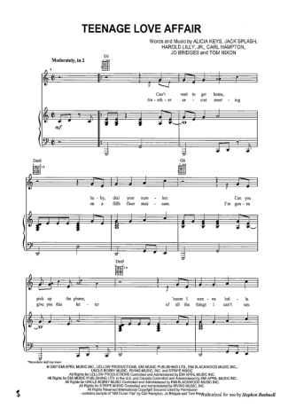 Alicia Keys Teenage Love Affair score for Piano