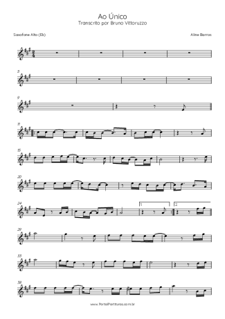 Aline Barros Ao Único score for Alto Saxophone