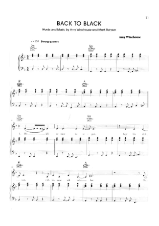 Back To Black by Amy Winehouse - Piano Solo - Digital Sheet Music