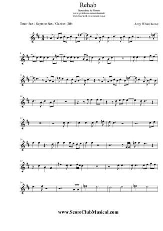 Amy Winehouse Rehab score for Tenor Saxophone Soprano (Bb)