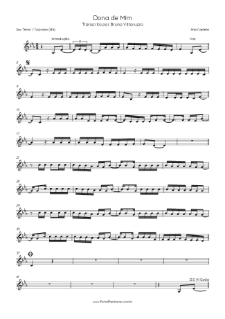 Ana Castela Dona De Mim score for Tenor Saxophone Soprano (Bb)