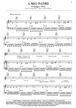 Andrea Bocelli A Mio Padre (6 Maggio 1992) score for Piano