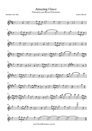 Andrea Bocelli Amazing Grace score for Saxofone Alto (Eb)