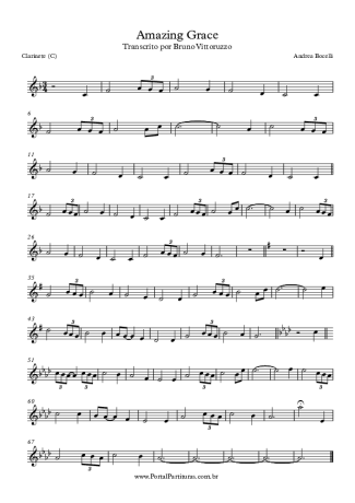 Andrea Bocelli Amazing Grace score for Clarinet (C)