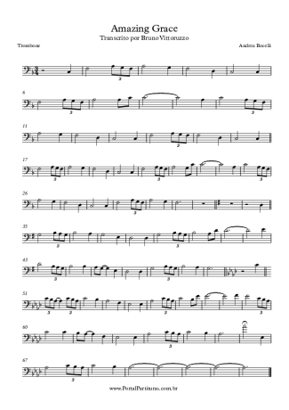 Andrea Bocelli Amazing Grace score for Trombone