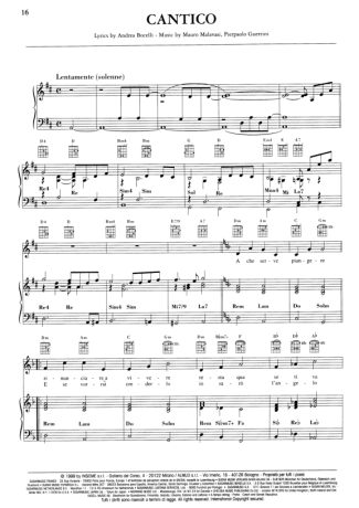 Andrea Bocelli Cantico score for Piano