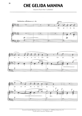 Andrea Bocelli Che Gelida Manina score for Piano