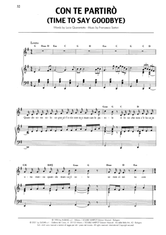 Andrea Bocelli Con Te Partirò (Time To Say Goodbye) score for Piano